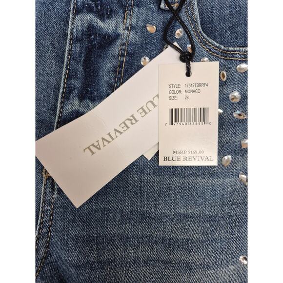 NWT Blue Revival Recycled Denim Teresa Crystal Studs Straight Ankle Jean 28x27 - Picture 4 of 9